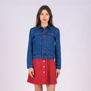 giacca denim donna colombina con vestito erdenite di alzavola moda sostenibile